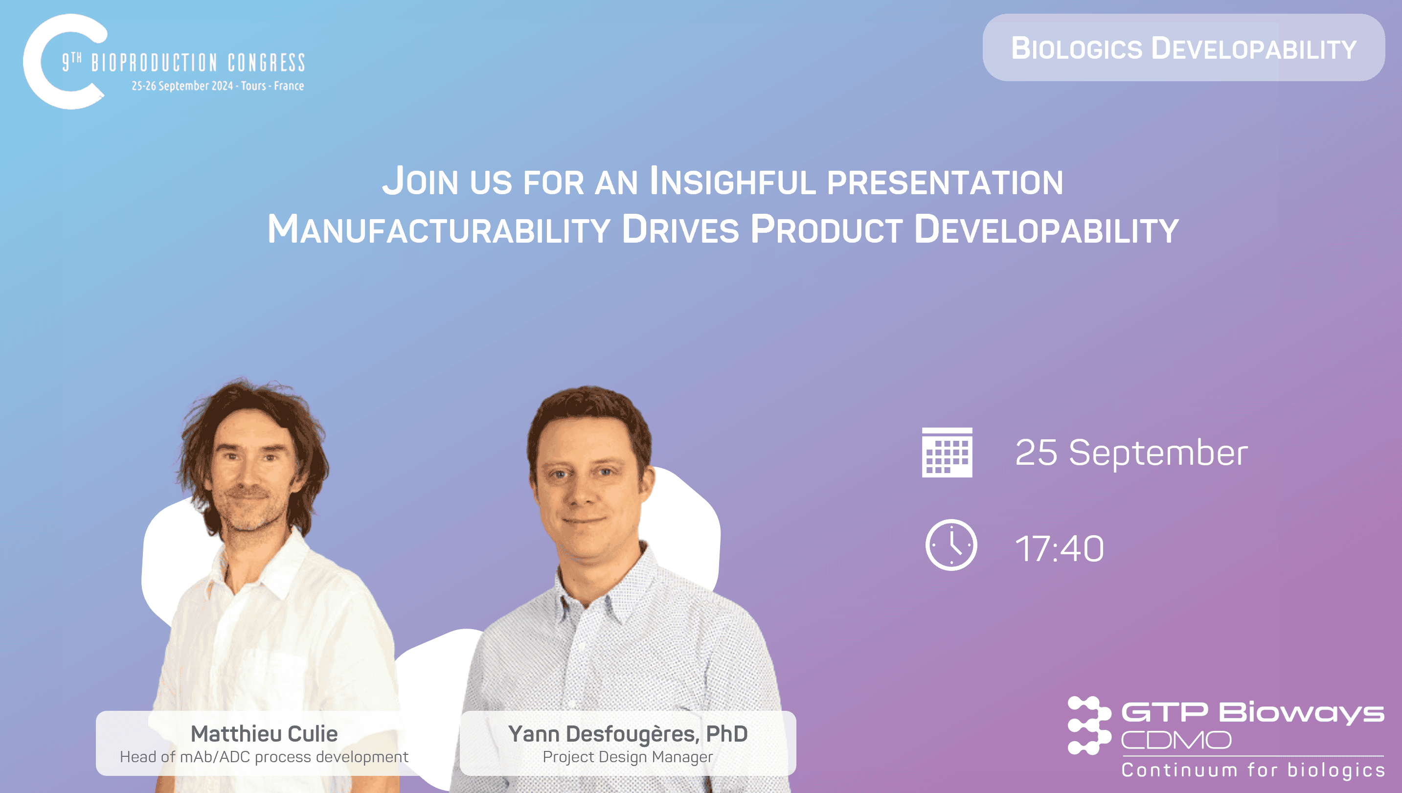 Join GTP Bioways at Bioproduction Congress for an insightful presentation